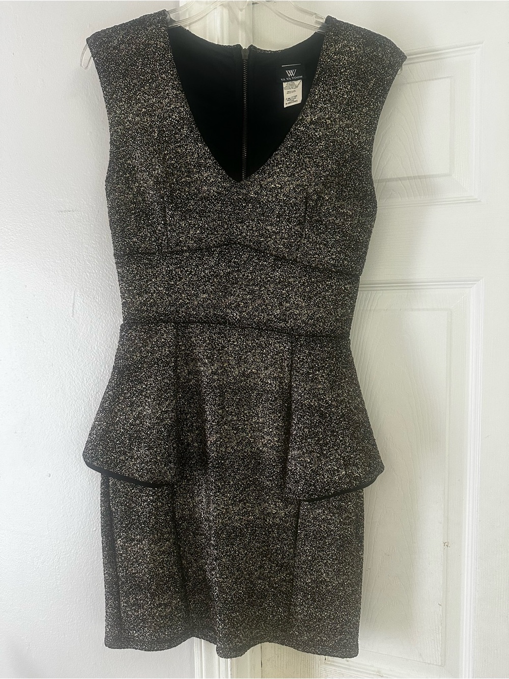 Va Va Voom Black and Silver Metallic Peplum Mini Dress